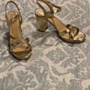 Elegant Gold Strappy Block Heels